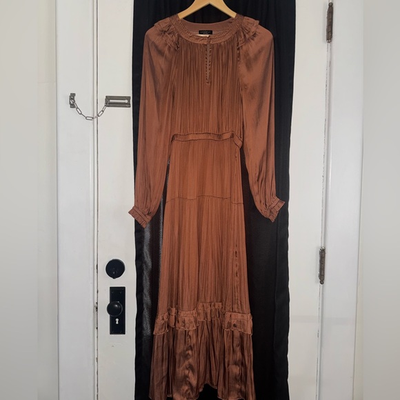 Dresses & Skirts - Women's Long Burnt Orange Pleated Dress